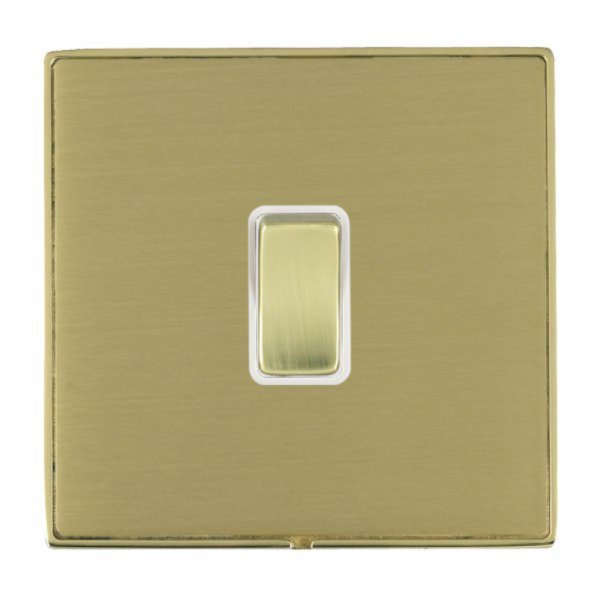 Hamilton Linea-Duo CFX Polished Brass Frame/Satin Brass Plate 1 Gang 10AX Wide Push To Make/Break Retractive Switch with Polished Brass Rocker and White Surround