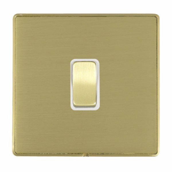 Hamilton LDWRRTSB-SBW Linea-Duo CFX Satin Brass Frame/Satin Brass Plate 1 Gang 10AX Wide Push To Make/Break Retractive Switch with Satin Brass Rocker and White Surround