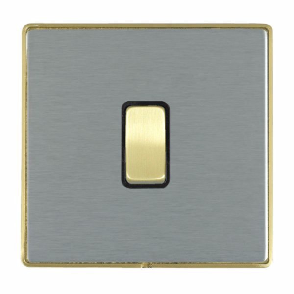 Hamilton LDWRRTSB-SSB Linea-Duo CFX Satin Brass Frame/Satin Steel Plate 1 Gang 10AX Wide Push To Make/Break Retractive Switch with Satin Brass Rocker and Black Surround