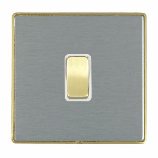 Hamilton LDWRRTSB-SSW Linea-Duo CFX Satin Brass Frame/Satin Steel Plate 1 Gang 10AX Wide Push To Make/Break Retractive Switch with Satin Brass Rocker and White Surround