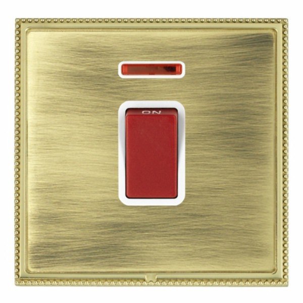 Hamilton LPX45NPB-ABW Linea-Perlina CFX Polished Brass Frame/Antique Brass Plate 45A Double Pole Switch and Neon with Red Rocker and White Surround