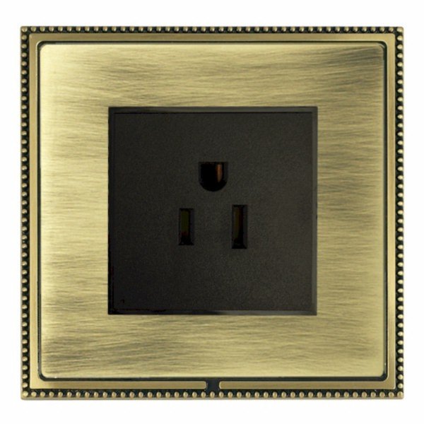 Hamilton LPX5258AB-ABB Linea-Perlina CFX Antique Brass Frame/Antique Brass Plate 1 Gang 15A 110V AC American Unswitched Socket with Black Insert
