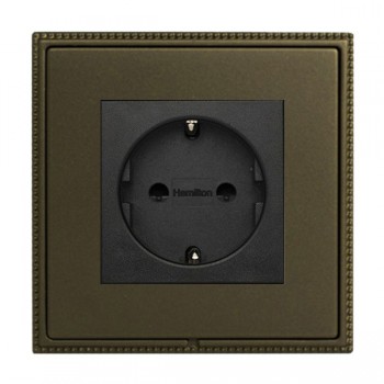 Hamilton LPX6126RB-RBB Linea-Perlina CFX Richmond Bronze Frame/Richmond Bronze Plate 1 Gang 10/16A 220/250V AC German Unswitched Socket with Black Insert