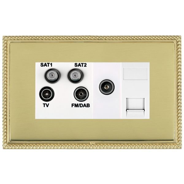 Hamilton LPXDSAT+PB-PBW Linea-Perlina CFX Polished Brass Frame/Polished Brass Plate Non-Isolated TV+FM+SAT1+SAT2 2 In/4 Out +TVF+TCS Quadplexer with White Insert