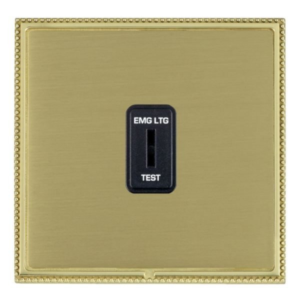 Hamilton LPXKELPB-SBB Linea-Perlina CFX Polished Brass Frame/Satin Brass Plate 20AX 2 Way Key Switch Marked EMG LTG TEST with Black Insert and Black Surround