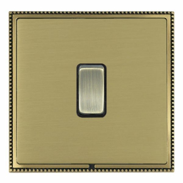 Hamilton LPXR21AB-SBB Linea-Perlina CFX Antique Brass Frame/Satin Brass Plate 1 Gang 10AX 2 Way Switch with Antique Brass Rocker and Black Surround