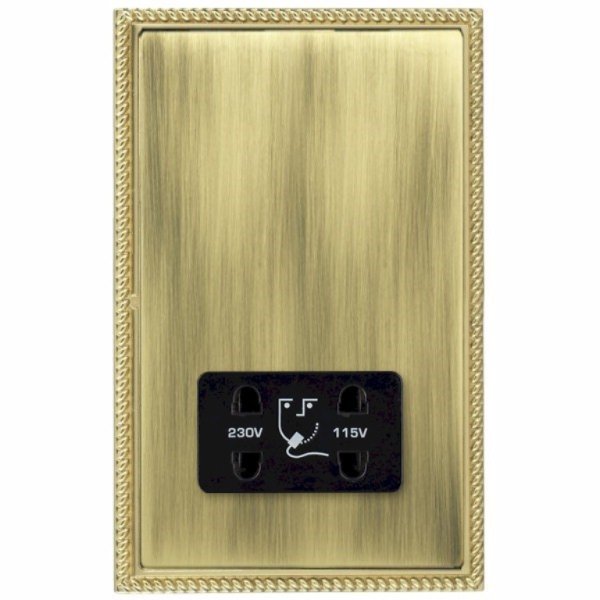 Hamilton LPXSHSPB-ABB Linea-Perlina CFX Polished Brass Frame/Antique Brass Plate Dual Voltage Shaver Socket with Black Insert