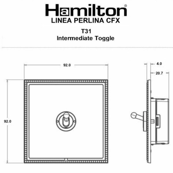 Hamilton LPXT31HB-HB Linea-Perlina CFX Connaught Bronze Frame/Connaught Bronze Plate 1 Gang 20AX Intermediate Toggle Switch with Connaught Bronze Toggle