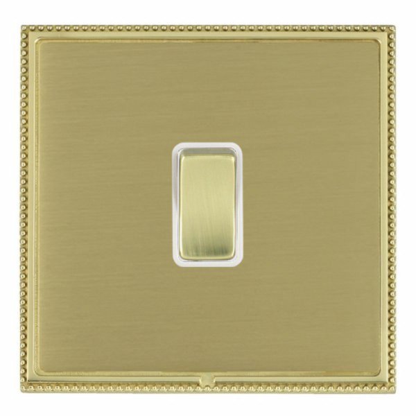 Hamilton LPXWR21PB-SBW Linea-Perlina CFX Polished Brass Frame/Satin Brass Plate 1 Gang 10AX 2 Way Wide Switch with Polished Brass Rocker and White Surround