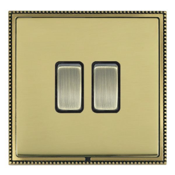 Hamilton LPXWR22AB-PBB Linea-Perlina CFX Antique Brass Frame/Polished Brass Plate 2 Gang 10AX 2 Way Wide Switch with Antique Brass Rockers and Black Surround