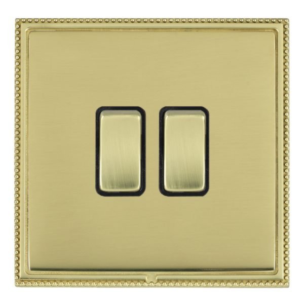 Hamilton LPXWR22PB-PBB Linea-Perlina CFX Polished Brass Frame/Polished Brass Plate 2 Gang 10AX 2 Way Wide Switch with Polished Brass Rockers and Black Surround