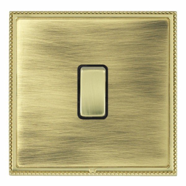 Hamilton LPXWRRTAB-PBB Linea-Perlina CFX Antique Brass Frame/Polished Brass Plate 1 Gang 10AX Wide Push To Make/Break Retractive Switch with Antique Brass Rocker and Black Surround