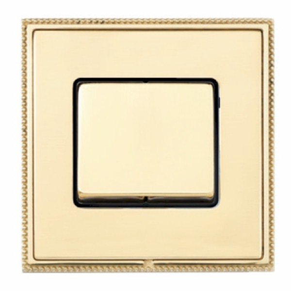 Hamilton LPXWRRTPB-PBB Linea-Perlina CFX Polished Brass Frame/Polished Brass Plate 1 Gang 10AX Wide Push To Make/Break Retractive Switch with Polished Brass Rocker and Black Surround