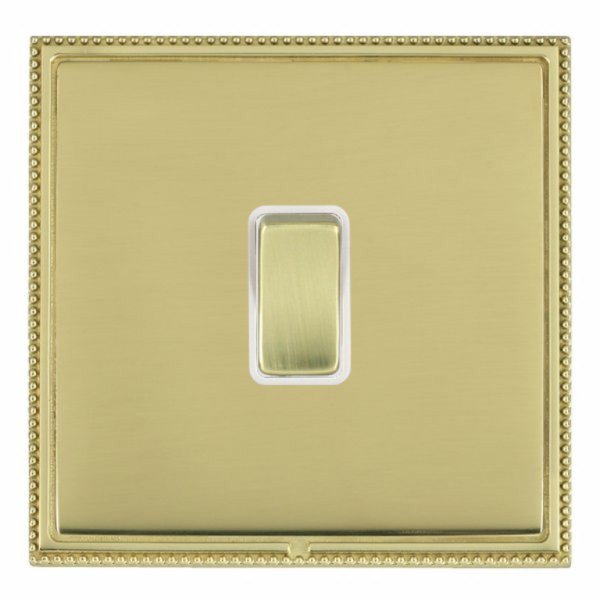 Hamilton LPXWRRTPB-PBW Linea-Perlina CFX Polished Brass Frame/Polished Brass Plate 1 Gang 10AX Wide Push To Make/Break Retractive Switch with Polished Brass Rocker and White Surround