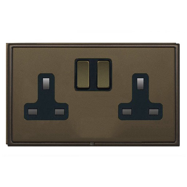 Hamilton Linea-Scala CFX Richmond Bronze Frame/Richmond Bronze Plate 2 Gang 13A Double Pole Switched Socket with Richmond Bronze Rockers and Black Surround