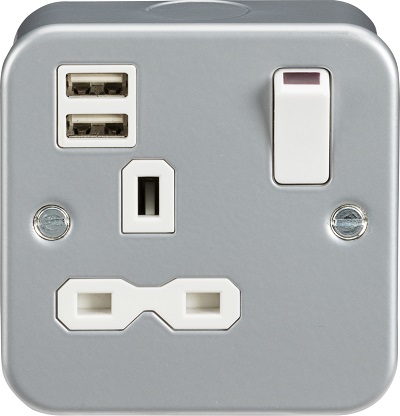 Metal Clad 13A 1G Switched Socket with Dual USB Charger (2.4A)