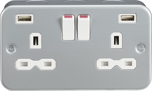 Metal Clad 13A 2G Switched Socket with Dual USB Charger (2.4A)