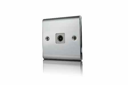 Premspec 1G Co-axial Socket Polished Chrome White Insert