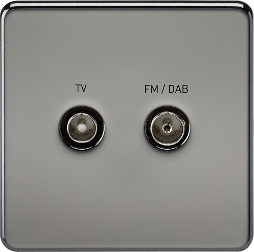 Screwless Screened Diplex Outlet (TV & FM DAB) - Black Nickel