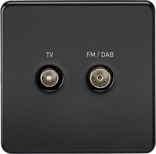 Screwless Screened Diplex Outlet (TV & FM DAB) - Matt Black