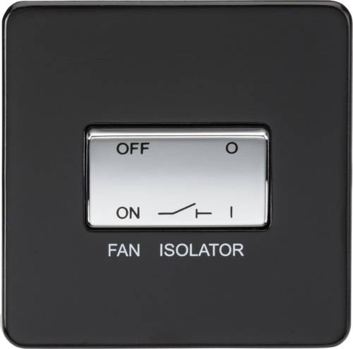 Screwless 10AX 3 Pole Fan Isolator Switch - Matt Black with Chrome Rocker