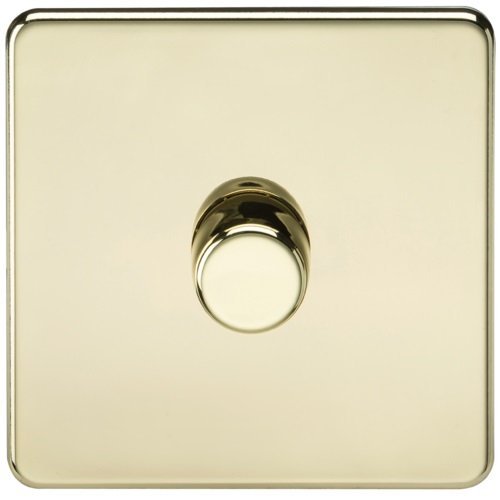 Screwless 1G 2-way 10-200W (5-150W LED) trailing edge dimmer - Polished Brass