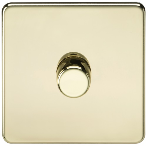 Screwless 1G 2-way 10-200W (5-150W LED) trailing edge dimmer - Polished Brass