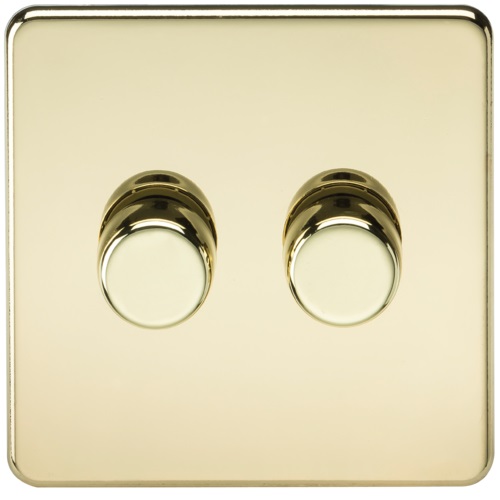 Screwless 2G 2-way 10-200W (5-150W LED) trailing edge dimmer - Polished Brass