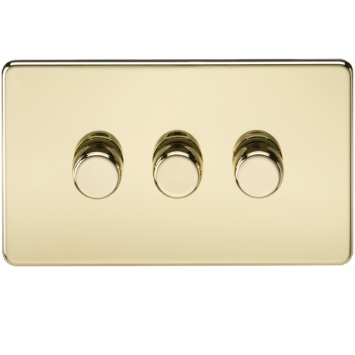 Screwless 3G 2-way 10-200W (5-150W LED) trailing edge dimmer - Polished Brass