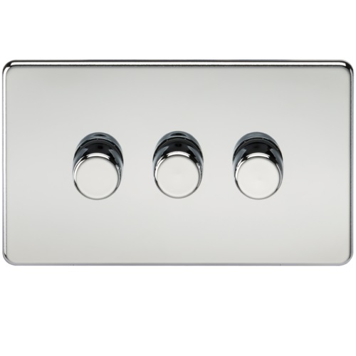 Screwless 3G 2-way 10-200W (5-150W LED) trailing edge dimmer - Polished Chrome