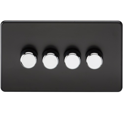 Screwless 4G 2-way 10-200W (5-150W LED) trailing edge dimmer - Matt Black with chrome knobs