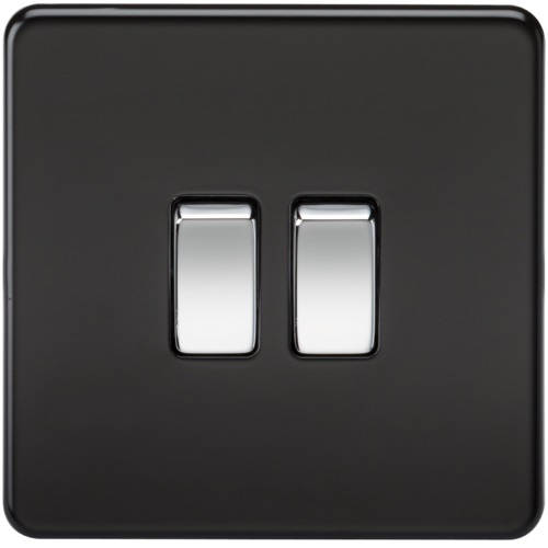 Screwless 10AX 2G 2-Way Switch - Matt Black with Chrome Rocker