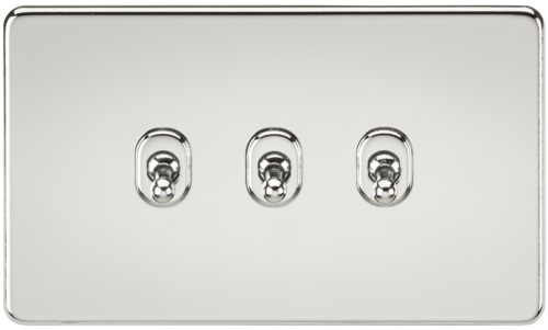 Screwless 10AX 3G 2-Way Toggle Switch - Polished Chrome