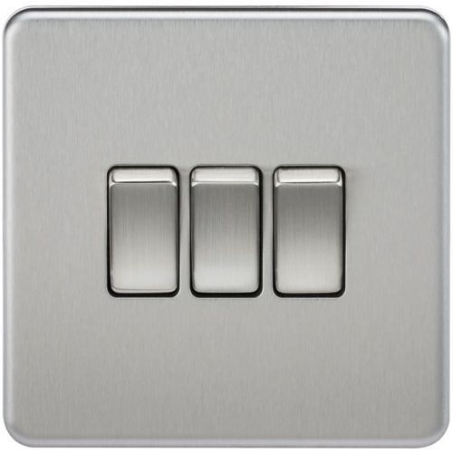 Screwless 10AX 3G 2-Way Switch - Brushed Chrome