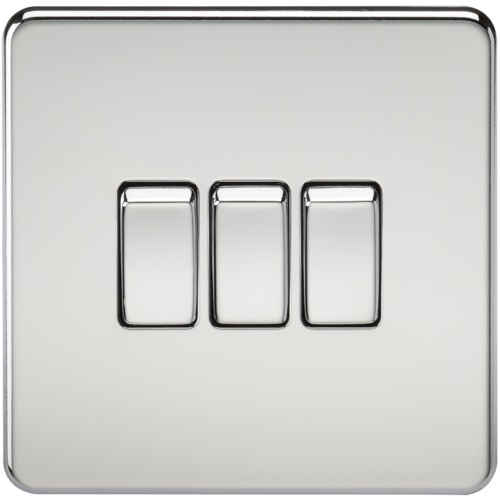 Screwless 10AX 3G 2-Way Switch - Polished Chrome