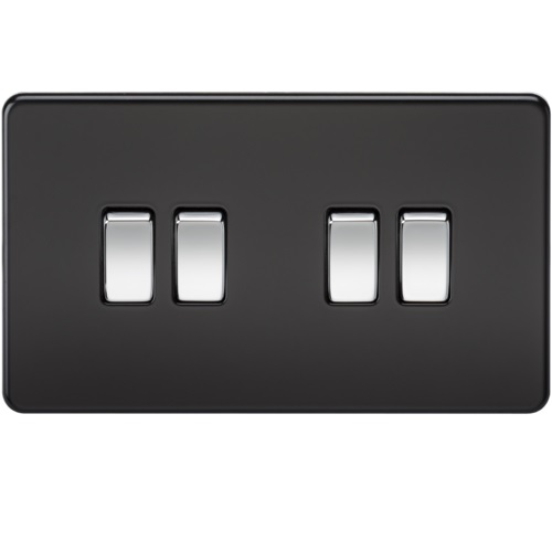 Screwless 10AX 4G 2-Way Switch - Matt Black with Chrome Rocker