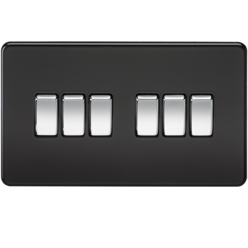 Screwless 10AX 6G 2-Way Switch - Matt Black with Chrome Rocker