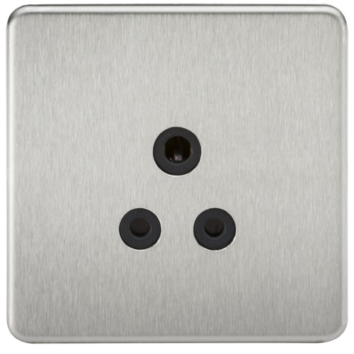 Screwless 5A Unswitched Socket - Brushed Chrome with Black Insert