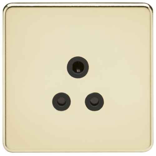 Screwless 5A Unswitched Socket - Polished Brass with Black Insert