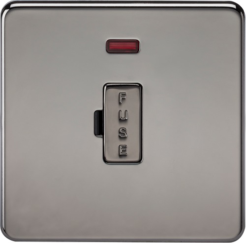 Screwless 13A Fused Spur Unit with Neon - Black Nickel