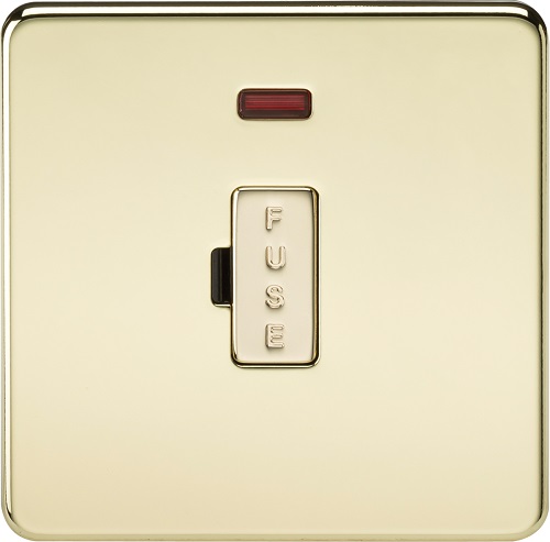 Screwless 13A Fused Spur Unit with Neon - Polished Brass