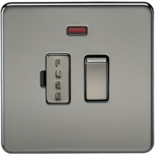 Screwless 13A Switched Fused Spur Unit with Neon - Black Nickel