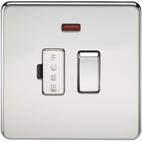Screwless 13A Switched Fused Spur Unit with Neon - Polished Chrome