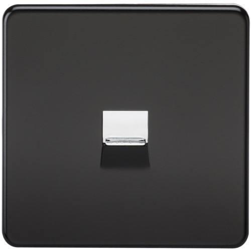 Screwless Telephone Extension Socket - Matt Black with Chrome Shutter