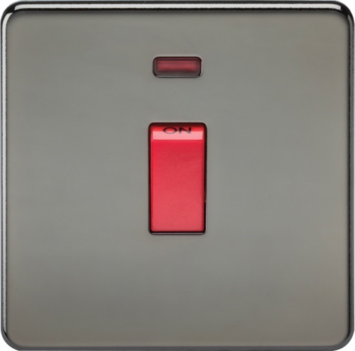 Screwless 45A 1G DP Switch with Neon - Black Nickel
