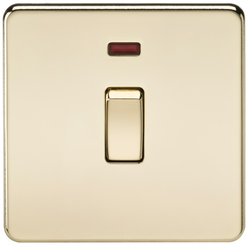Screwless 20A 1G DP Switch with Neon - Polished Brass
