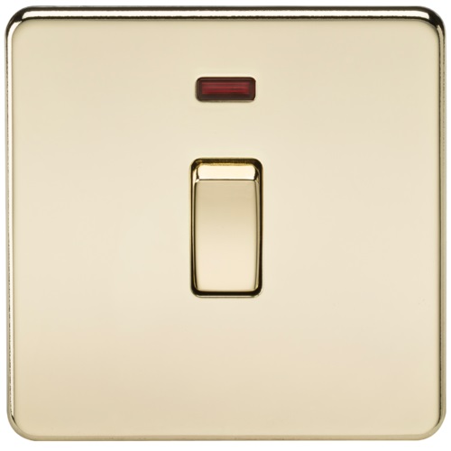 Screwless 20A 1G DP Switch with Neon - Polished Brass