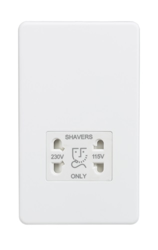 Screwless 115/230V Dual Voltage Shaver Socket - Matt White