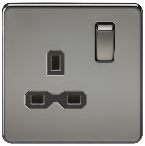 Screwless 13A 1G DP switched socket - black nickel with black insert