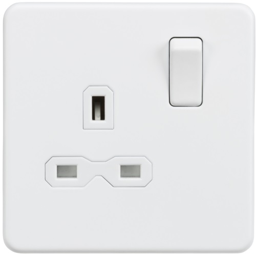 Screwless 13A 1G DP switched socket - Matt white with white insert